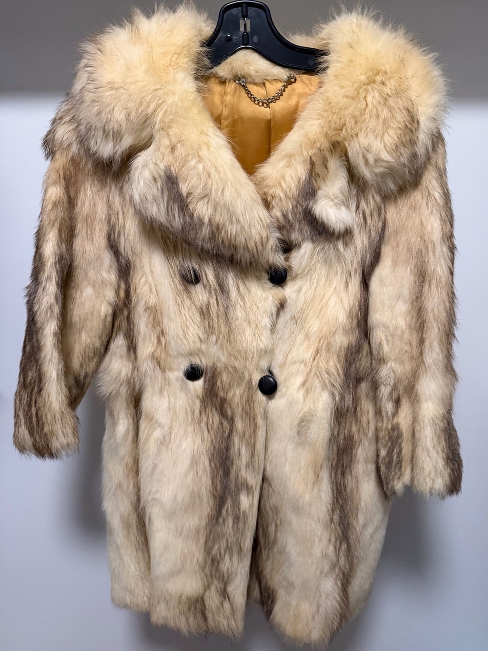 Vintage Real Coyote Fur Double-Breasted Pea Coat